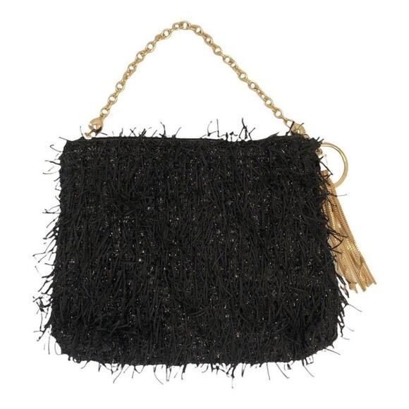 Badgley Mischka Feather black with gold hardware evening handbag - Picture 6 of 7